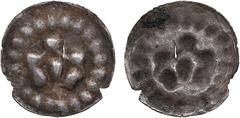 Livonia and Related issues Livonia and Related issues Duchy of Estonia (Reval) Pfennig ND (c. 1265-1332) 0.11g. XF. Anonymous "Crown Bracteate" type. Accompanied by an old collector's label featuring 
