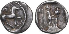 Ancient coins Thessaly, Larissa - AR obol (circa 440-420 BC) 0.87 g. 11mm. VF/VF Horse standing right / Larissa standing right, balancing hydria on raised knee; to left, lion's head fountain right, fr
