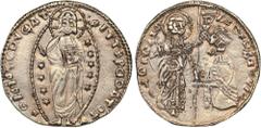 World Coins Crusaders, Venetians in the Levant Ducat - Andrea Dandolo (1344-1382) 3.47 g. 21mm. AU/AU Local imitatuion of Venetian gold ducat. Doge kneeling right holding a banner/ Christ in mandorla.