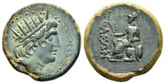 Greek Coins CILICIA.Soloi-Pompeiopolis.(Circa 2nd-1st Century BC).Ae. Obv : Radiate head of Helios to right.Countermark : owl to left within round incuse. Rev : ΣΟΛΕΩΝ. Athena seated left, holding Nik