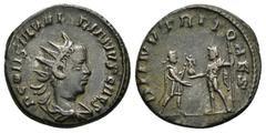 Roman Imperial Coins SALONINUS (Caesar, 258-260). Antoninianus. Antioch. Obv : P COR SAL VALERIANVS CAES. Radiate, draped and cuirassed bust right. Rev : DII NVTRITORES. Prince standing right, holding