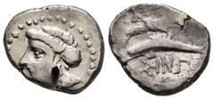 Greek Coins PAPHLAGONIA.Sinope.(Circa 330-300 BC).Drachm. Obv : Head of nymph left, with hair in sakkos; aphlaston to left. Rev : Sea-eagle standing left, with wings spread, on dolphin left. Weight : 