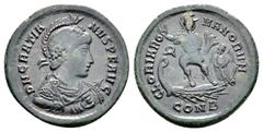 Roman Imperial Coins GRATIAN.(367-383).Constantinople. Follis. Obv : D N GRATIANVS P F AVG. Diademed, helmeted, draped and cuirassed bust right, holding spear. Rev : GLORIA ROMANORVM / CONB. Gratian s