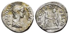 Roman Imperial Coins PLAUTILLA (Augusta, 202-205).Rome.Denarius. Obv : PLAVTILLA AVGVSTA. Draped bust right. Rev : CONCORDIA FELIX. Plautilla and Caracalla standing facing each other, clasping hands. 