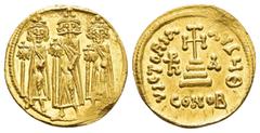 Byzantine Coins HERACLIUS with HERACLIUS CONSTANTINE and HERACLONAS.(610-641).Constantinople.Solidus. Obv : Heraclius, Heraclius Constantine and Heraclonas standing facing, each holding globus crucige