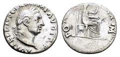 Roman Imperial Coins VITELLIUS (69). Denarius. Rome. Obv : A VITELLIVS GERM IMP AVG TR P. Laureate head right. Rev : PONT MAXIM. Vesta, veiled, seated right on throne, holding patera and sceptre. RIC 