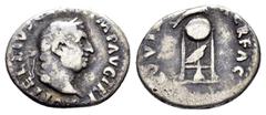 Roman Imperial Coins VITELLIUS (69). Denarius. Rome. Obv : A VITELLIVS GERMAN IMP TR P. Laureate head right. Rev : XV VIR SACR FAC. Tripod surmounted by dolphin right; below, raven standing right. RIC