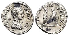 Roman Imperial Coins PLAUTILLA (Augusta, 202-205). Denarius. Rome. Obv : PLAVTILLA AVGVSTA. Draped bust right. Rev : CONCORDIA FELIX. Plautilla and Caracalla standing facing each other, clasping hands