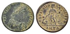 Roman Imperial Coins THEODOSIUS I (379-395). Follis. Antioch. Obv : D N THEODOSIVS P F AVG. Diademed, draped and cuirassed bust right. Rev : REPARATIO REI PVB / ANTΓ. Emperor standing facing, head lef