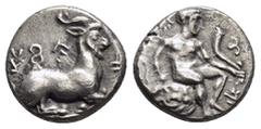 Greek Coins CYPRUS. Salamis. Evagoras I (Circa 411-374 BC). 1/3 Stater. Obv : Herakles seated right on rocks, holding club and cornucopia; Cypriot legend around. Rev : Goat kneeling right; Cypriot leg