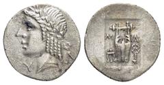 Greek Coins LYCIA. Lycian League.Masicytes (Late 1st century BC to early 1st century AD). Hemidrachm. Obv : V - Λ. Laureate head of Apollo left. Rev : M - A. Lyre; trident to left, caduceus to right; 