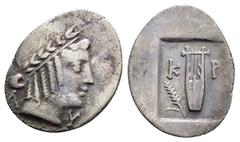 Greek Coins LYCIA. Lycian League.Cragus (Circa 30-27 BC). Hemidrachm. Obv : Λ - Y. Laureate head of Apollo left. Rev : K - P. Lyre; grain ear to left; all within incuse square. RPC I 3305; Troxell 106