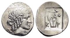 Greek Coins LYCIA. Lycian League. Kragos.(48-42 BC). Hemidrachm. Obv : Λ - Y. Laureate head of Apollo right. Rev : K - P. Lyre; grain ear to right; all within incuse square. RPC I 3312a; Troxell 143.1