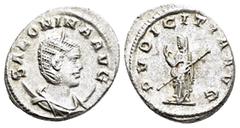 Roman Imperial Coins SALONINA.(Augusta, 254-268).Antioch.Antoninianus. Obv : SALONINA AVG. Draped bust right, wearing stephane and set upon crescent. Rev : PVDICITIA AVGG. Pudicitia standing facing, h