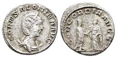 Roman Imperial Coins SALONINA.(Augusta, 254-268).Samosata.Antoninianus. Obv : CORN SALONINA AVG. Diademed and draped bust right, set on crescent. Rev : CONCORDIA AVGG. Emperor standing right, clasping