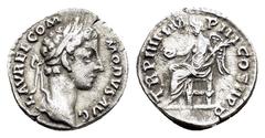 Roman Imperial Coins COMMODUS (177-192).Rome.Denarius. Obv : L AVREL COMMODVS AVG. Laureate head right. Rev : TR P IIII IMP III COS II P P. Victory seated left, holding patera and palm. RIC 666. Condi