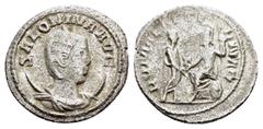 Roman Imperial Coins SALONINA (Augusta, 254-268).Antioch.Antoninianus. Obv : SALONINA AVG. Diademed and draped bust left, set on crescent. Rev : ROMAE AETERNAE. Roma seated left on shield, holding sce