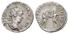 Roman Imperial Coins SALONINUS (Caesar, 258-260). Antioch.Antoninianus. Obv : P COR SAL VALERIANVS CAES. Radiate, draped and cuirassed bust right. Rev : DII NVTRITORES. Prince standing right, holding 