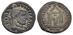Roman Imperial Coins MAXENTIUS (307-312). Follis. Carthage. Obv : IMP MAXENTIVS P F AVG. Laureate head right. Rev : CONSERVATORES KART SVAE / PKΓ. Carthage standing facing, head left, holding up fruit