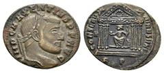 Roman Imperial Coins MAXENTIUS (307-312). Follis. Rome. Obv : IMP C MAXENTIVS P F AVG. Laureate head right. Rev : CONSERV VRB SVAE / H / R P. Hexastyle temple, with wreath in pediment and vitories as 