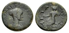Roman Provincial Coins PAMPHYLIA.Attaleia. Plautilla. (Augusta, 202-205).Ae. Obv : ΦΟΥΛΒΙΑ ΠΛΑΥΤΙΛΛΑ ЄΒΑ. Draped bust of Plautilla right. Rev : ΑΤΤΑΛЄΩΝ. Hera seated left, holding pomegranate and scep