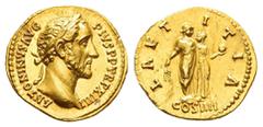 Roman Imperial Coins ANTONINUS PIUS (138-161).Rome.Aureus. Obv : ANTONINVS AVG PIVS P P TR P XXIIII. Laureate head right. Rev : LAETITIA COS IIII. Ceres, draped, standing right, holding two corn-ears 