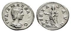 Roman Imperial Coins JULIA MAESA (Augusta, 218-224/5).Rome.Denarius. Obv : IVLIA MAESA AVG. Draped bust right. Rev : PIETAS AVG. Pietas standing left, holding box and dropping incense onto lighted alt