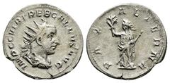 Roman Imperial Coins TREBONIANUS GALLUS (252-253).Milan.Antoninianus. Obv : IMP C C VIB TREB GALLVS AVG. Radiate, draped and cuirassed bust right. Rev : PAX AETERNA. Pax standing facing, head left, ho