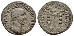 Roman Provincial Coins PISIDIA. Antioch. Trajanus Decius (249-251). Ae. Obv : IMP CAES TRAIAN DECIVS AV. Radiate, draped and cuirassed bust right. Rev : ANTIOCHI COL CA / S - R. Aquila between two sig