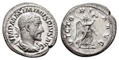 Roman Imperial Coins MAXIMINUS THRAX (235-238).Rome. Denarius. Obv : IMP MAXIMINVS PIVS AVG. Laureate, draped and cuirassed bust right. Rev : VICTORIA AVG. Victory advancing right with wreath and palm