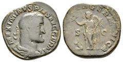 Roman Imperial Coins MAXIMINUS THRAX (235-238).Rome. Sestertius. Obv : MAXIMINVS PIVS AVG GERM. Laureate, draped and cuirassed bust right. Rev : VICTORIA GERMANICA / S - C. Victory standing left, hold