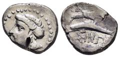 Greek Coins PAPHLAGONIA.Sinope.(Circa 330-300 BC).Drachm. Obv : Head of nymph left, with hair in sakkos; aphlaston to left. Rev : Sea-eagle standing left, with wings spread, on dolphin left. Weight : 