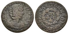Roman Provincial Coins PHRYGIA. Hierapolis. Annia Faustina (Augusta, 221). Ae. Obv : ΑΝΝΙΑ ΦΑVСΤЄΙΝΑ СЄΒ. Draped bust right. Rev : ΙΕΡΑΠΟΛΕΙΤΩΝ ΝΕΩΚΟΡΩΝ, ΠΥΘΙΑ. Inscription within wreath topped by thr