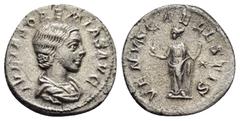 Roman Imperial Coins JULIA SOAEMIAS (Augusta, 218-222).Rome.Denarius. Obv : IVLIA SOAEMIAS AVG. Draped bust right. Rev : VENVS CAELESTIS. Venus standing left, holding apple and sceptre; star to right.