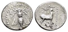 Greek Coins IONIA. Ephesos.(Circa 202-150 BC).Drachm. Obv : Ε - Φ. Bee. Rev : ΑΣΚΛΗΠΙΑΔΗΣ. Stag standing right; palm tree in background. SNG von Aulock 1847; SNG Copenhagen 286. Condition : Good very 