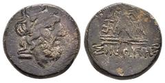 Greek Coins PAPHLAGONIA.Sinope.Struck under Mithradates VI.(Circa 95-90 or 80-70 BC).Ae. Obv : Laureate head of Zeus right. Rev : ΣΙΝΩΠΗΣ. Eagle, with head right and wings spread, standing left on thu