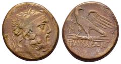 Greek Coins PONTOS. Taulara. (Circa 100-85 BC). Ae. Obv : Laureate head of Zeus to right. Rev : ΤΑΥΛΑΡΩΝ. Eagle standing left on thunderbolt, head to right; to left, monogram. SNG BM Black Sea 1288. C
