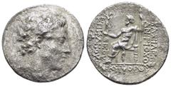 Greek Coins SELEUKID KINGS of SYRIA. Antiochos IV Epiphanes. (175-164 BC).Antioch on the Orontes.Tetradrachm. Obv : Diademed head right . Rev : Zeus Nikephoros seated left; monogram to outer left. HGC