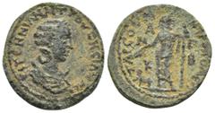 Roman Provincial Coins CILICIA. Tarsos. Herennia Etruscilla (Augusta, 249-251). Ae. Obv : EPENNIAN AITPOVCKEIΛΛA. Diademed and draped bust right. Rev : TAPCOV MHTPOΠOΛΕΩC / AMK / ΓΒ. Dionysus standing