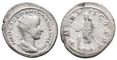 Roman Imperial Coins GORDIAN III.(238-244). Rome.Antoninianus. Obv : IMP CAES M ANT GORDIANVS AVG. Bust of Gordian III, radiate, draped, cuirassed, right. Rev : P M TR P II COS P P. Gordian III, veile