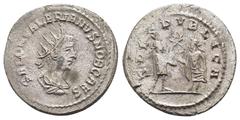 Roman Imperial Coins SALONINUS (Caesar, 258-260).Samosata. Antoninianus. Obv : SALON VALERIANVS NOB CAES. Radiate, draped and cuirassed bust right. Rev : SPES PVBLICA. Saloninus, holding sceptre, and 