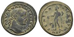 Roman Imperial Coins MAXIMINUS II DAIA (Caesar, 305-309). Follis. Cyzicus. Obv : GAL VAL MAXIMINVS NOB C. Laureate head right. Rev : GENIO CAESARIS / Γ / MKV. Genius standing left, holding patera, fro