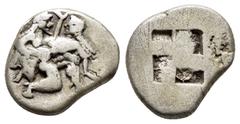 GREEK COINS THRACE. Thasos.(Circa 500-480 BC).Drachm. Obv : Ithyphallic satyr advancing right, carrying off protesting nymph. Rev : Quadripartite incuse square. BMC 12-17; HGC 6, 332. Condition : The 