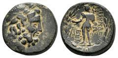 GREEK COINS LYDIA. Blaundos. (2nd-1st centuries BC). Ae. Obv : Laureate head of Zeus right. Rev : MΛAYNΔEωN. Hermes standing left, holding purse and kerykeion; monogram to left; all within wreath. SNG