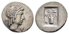 GREEK COINS LYCIAN LEAGUE. Masikytes.(48-42 BC).Hemidrachm. Obv : Λ - V. Laureate head of Apollo right. Rev : M - A. Lyre; star above; all within incuse square. RPC I 3301. Condition : The coin is in 