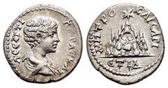 ROMAN PROVINCIALl COINS CAPPADOCIA.Caesaraea.Geta.(Caesar, 198-209).Drachm. Obv : Λ CΕΠTI ΓΕTAC KAI. Bare-headed, draped and cuirassed bust of Geta to right. Rev : MHTPO KAICAP / ET IΔ. Mount Argaeus 