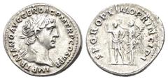 ROMAN IMPERIAL COINS TRAJAN (98-117). Denarius. Rome. Obv : IMP TRAIANO AVG GER DAC P M TR P COS V P P. Laureate head right. Rev : SPQR OPTIMO PRINCIPI. Trajan standing facing, holding spear and paraz