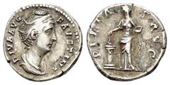 ROMAN IMPERIAL COINS DIVA FAUSTINA I.(Died 140/1). Rome.Denarius. Obv : DIVA AVG FAVSTINA. Veiled and draped bust right. Rev : PIETAS AVG. Pietas, orans, standing facing and with head left; garlanded 