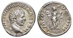 ROMAN IMPERIAL COINS CARACALLA.(197-217).Rome.Denarius. Obv : ANTONINVS PIVS AVG GERM. Laureate head right. Rev : LIBERAL AVG VIIII. Liberalitas standing left with abacus and cornucopia. RIC 302. EX B