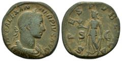 ROMAN IMPERIAL COINS SEVERUS ALEXANDER.(222 - 235).Rome.Sestertius Obv : IMP ALEXANDER PIVS AVG. Head rigth. Rev : SPES PVBLICA SC. Spes advancing left holding up her skirt with her left hand and a fl